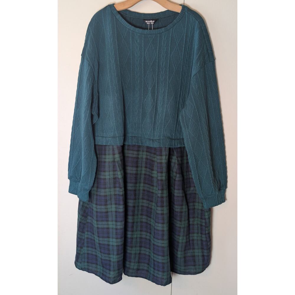 Bloomchick Green Sweater Plaid Dress 3XL - Picture 2 of 14